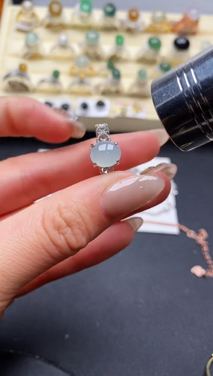 【闪购商品】翡翠戒指银S925镶嵌缅甸翡翠3   3+1