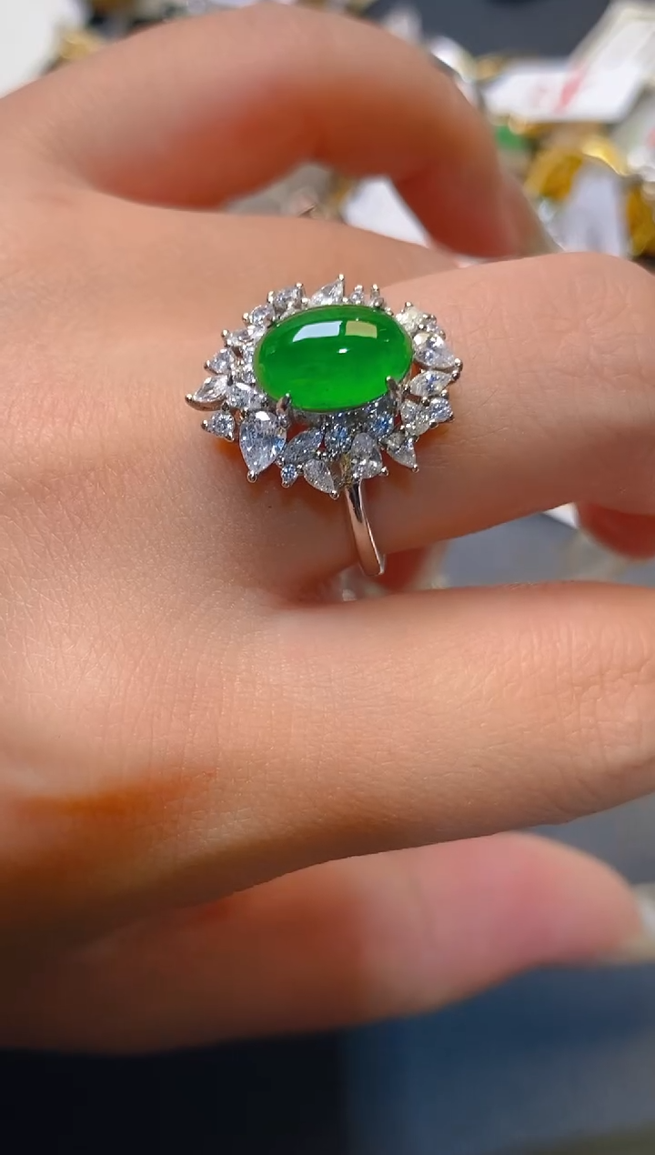 【闪购商品】翡翠耳饰银S925镶嵌天然A货翡翠1