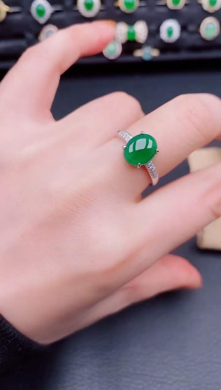 【闪购商品】翡翠戒指银S925镶嵌天然a货翡翠62