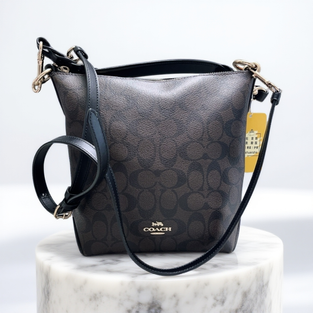 95新 COACH/蔻驰 棕色老花单肩斜挎包 1846 4697 