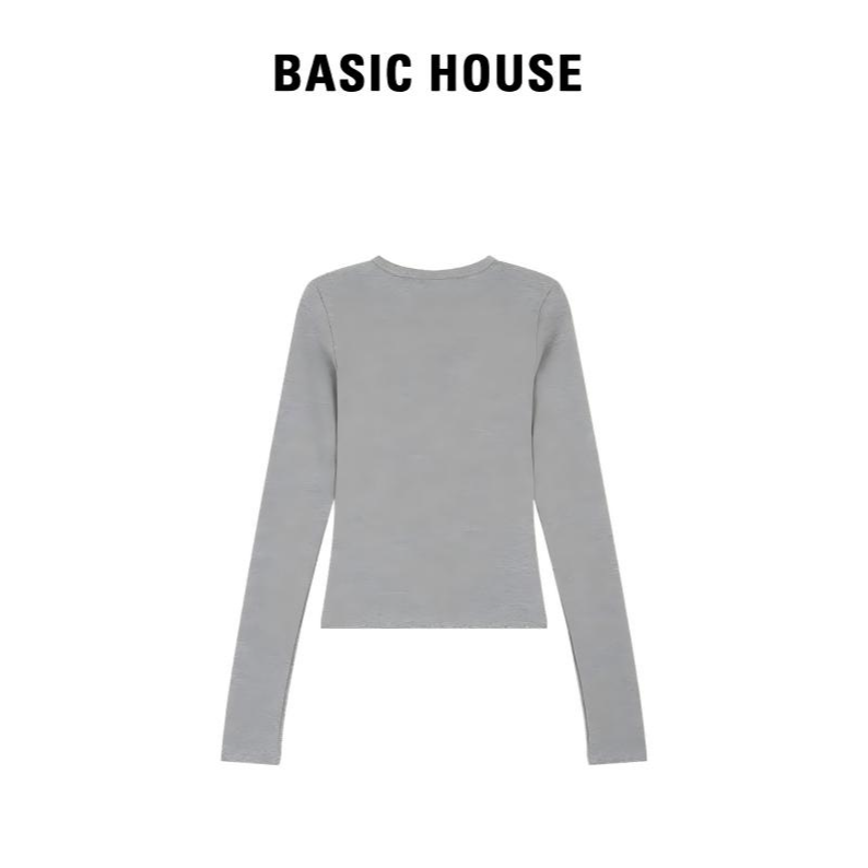 Basic House/百家好T恤女长袖圆领简约打底衫修身型纯色针织NQ231