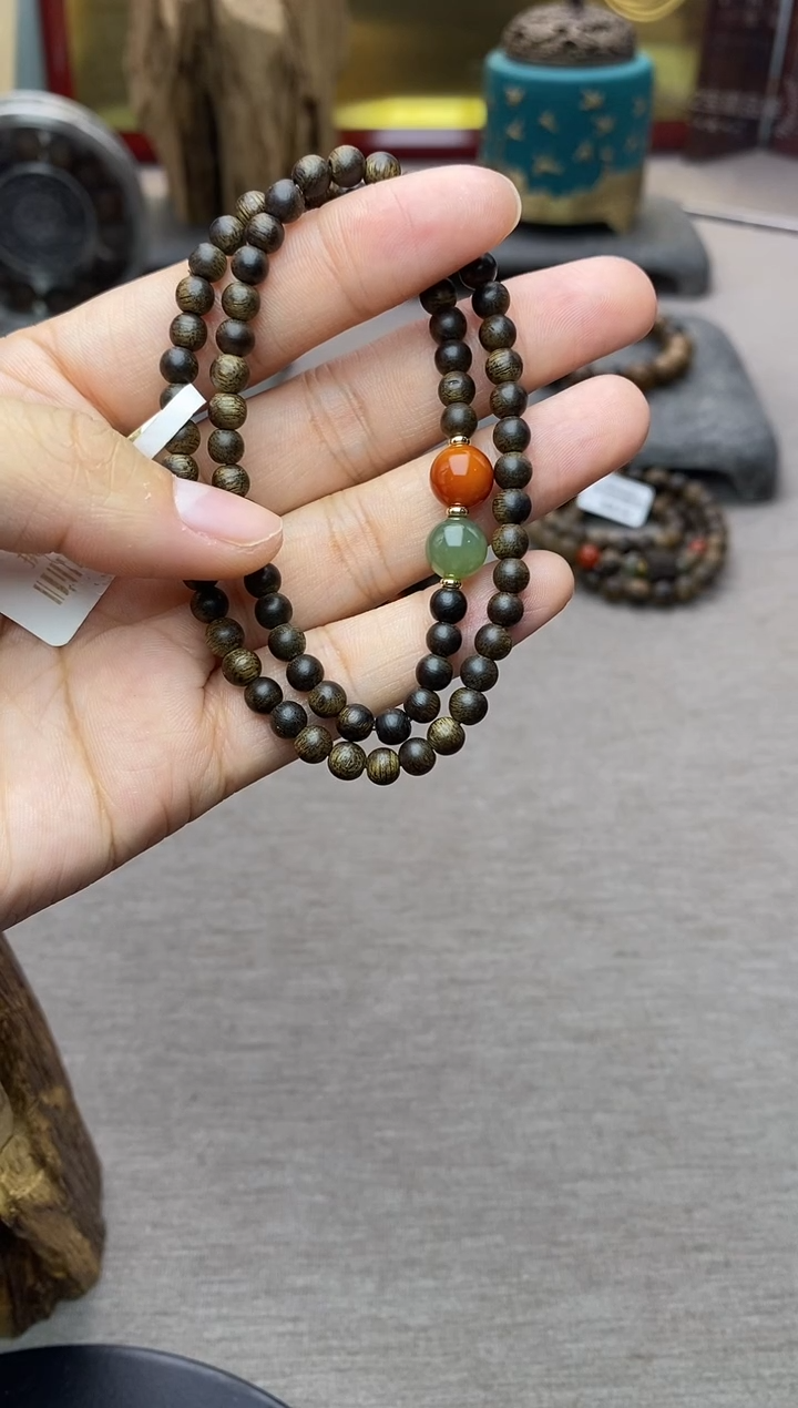 【闪购商品】沉香手串越南芽庄白棋0.4+配饰 沉水双圈款