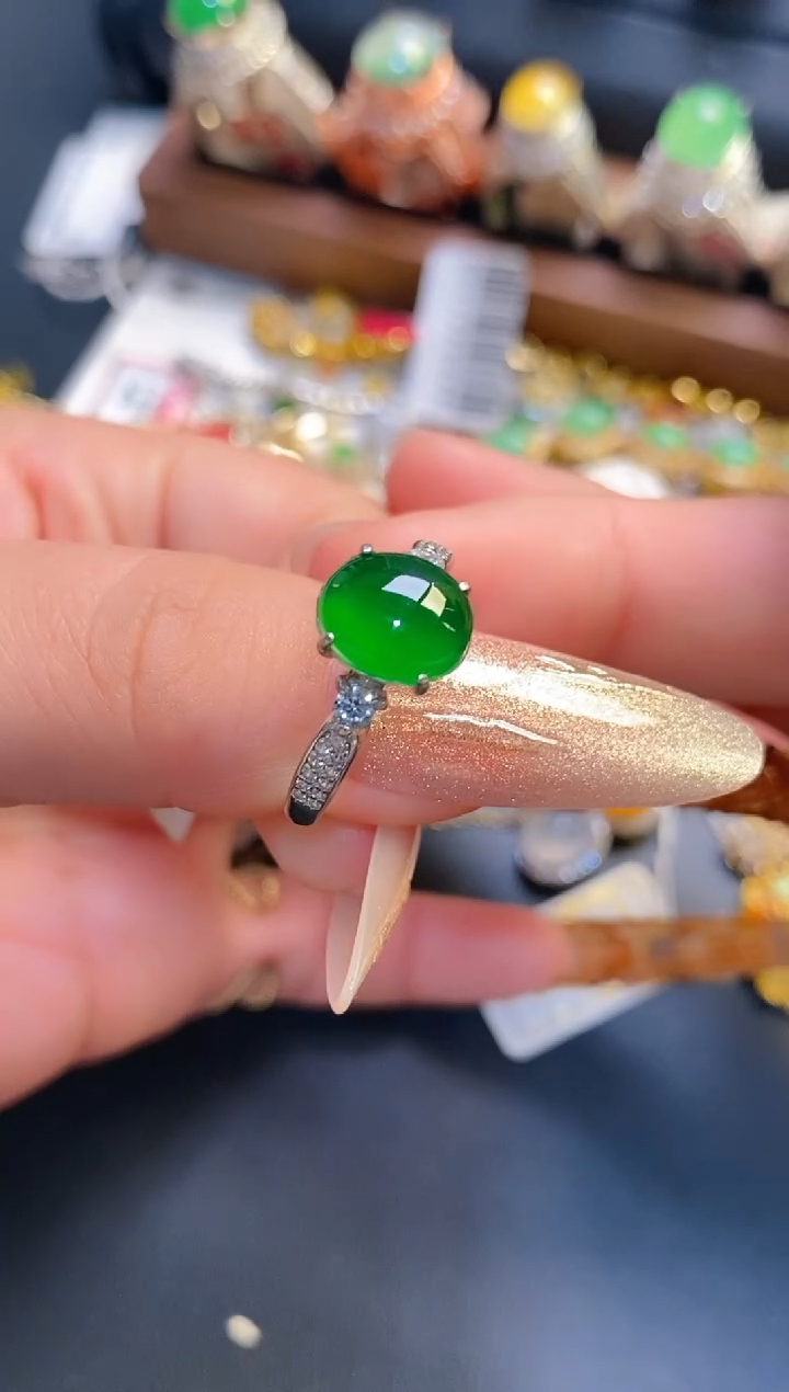 银S925镶嵌戒指翡翠天然