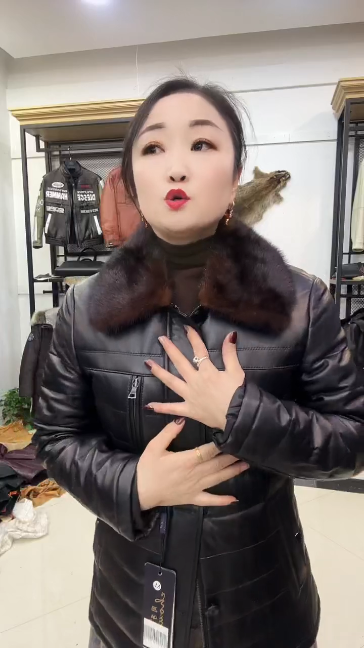 羊皮貂领真皮皮衣90-100斤