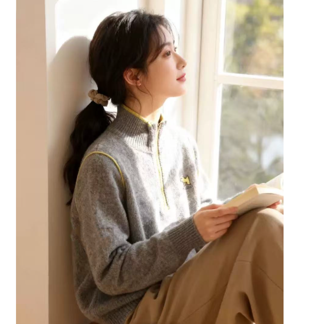 【运费补贴】黄边小狗小香风针织拉链女毛衣外套气质时尚宽松上衣