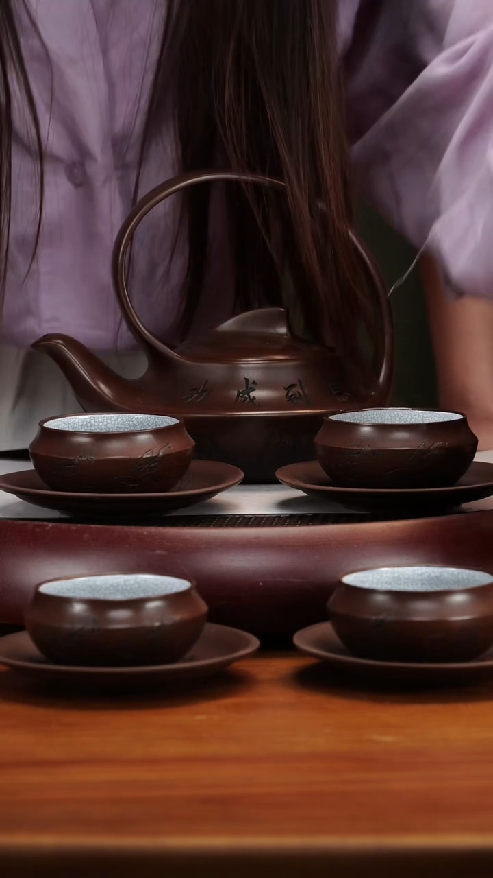 茶壶紫砂69XXY曲壶套组 老紫泥510cc