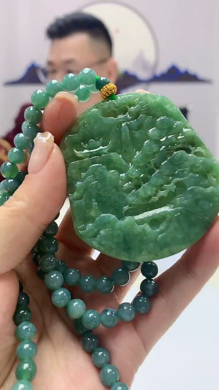 【闪购商品】定制翡翠未镶嵌5152ms-毛货111山水赠珠链