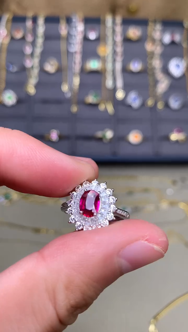 银S925镶嵌戒指红宝石戒指