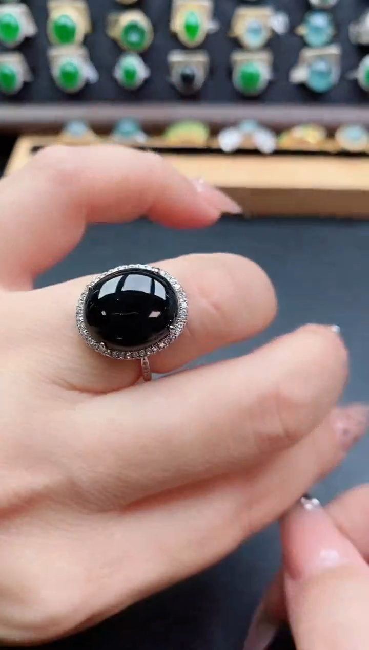 银S925镶嵌戒指翡翠1