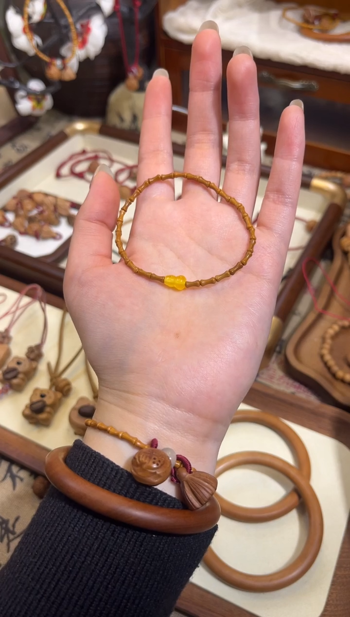 手串桃核【桃缘行】竹节「黄色葫芦」桃木桃核辟、挡、驱、护 备注手围