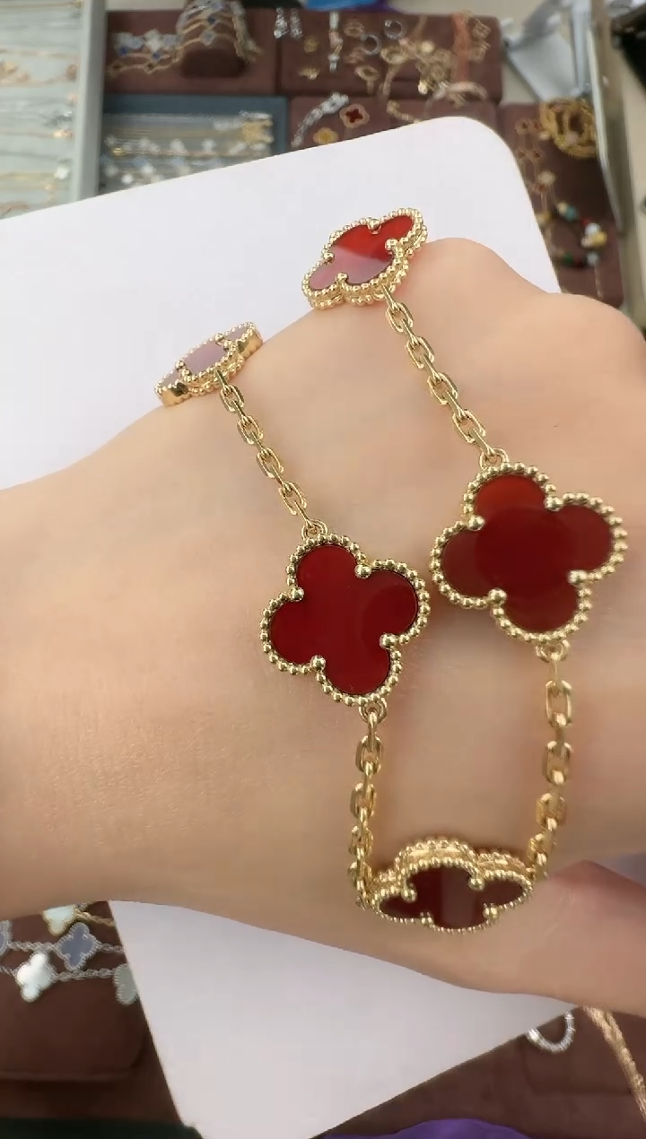 【闪购商品】玛瑙/玉髓红五花手链18K金镶嵌【高定版】11克以上
