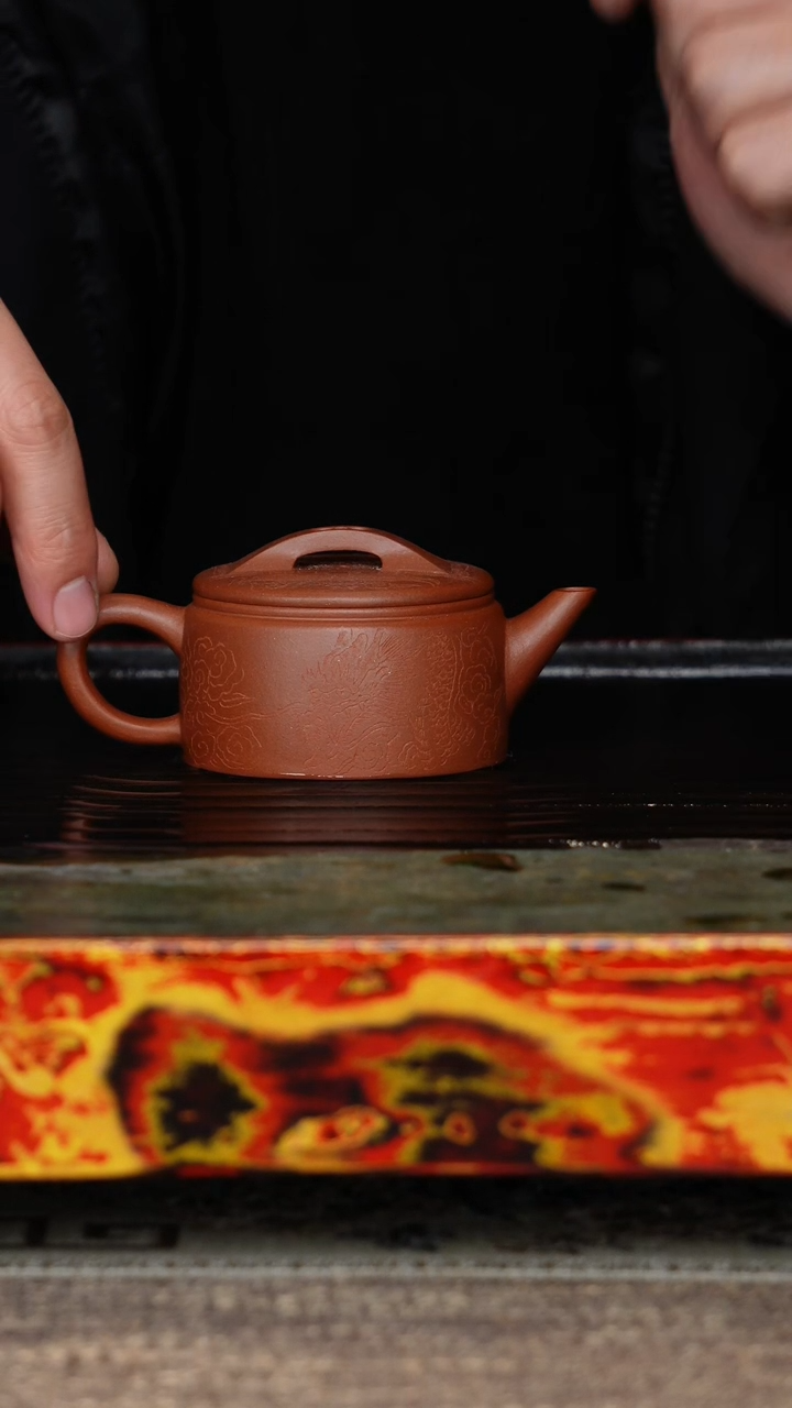 【闪购商品】紫砂茶壶小汉瓦底槽清刻绘半手工