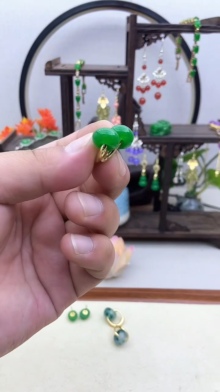 翡翠14K金镶嵌耳饰120号