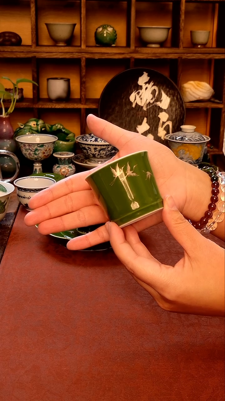 【手工手绘仙鹤帝王绿主人杯】