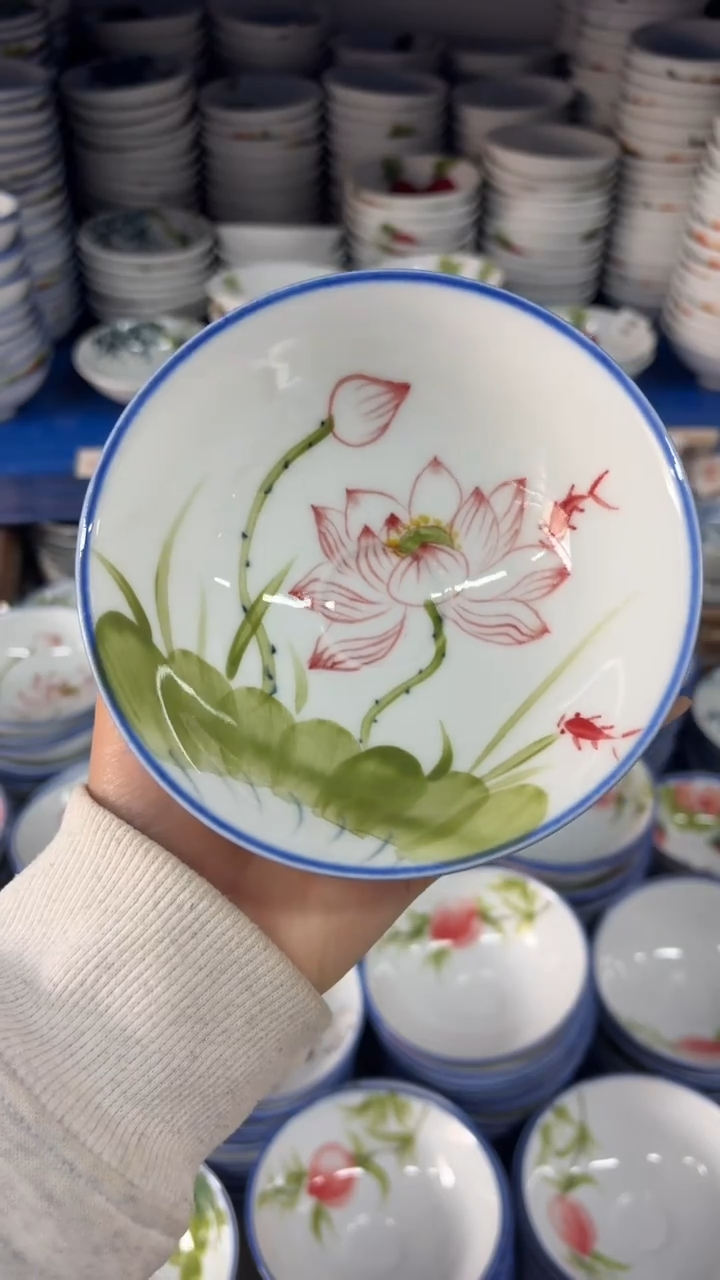 瓷片景德镇高温陶瓷食品级手绘釉中彩-斗笠碗
