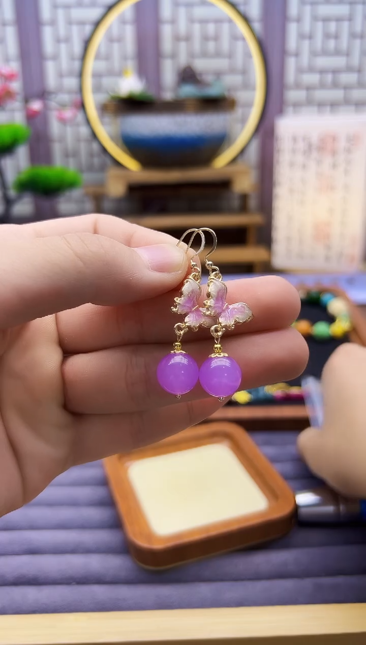 翡翠14K金镶嵌耳饰E48   