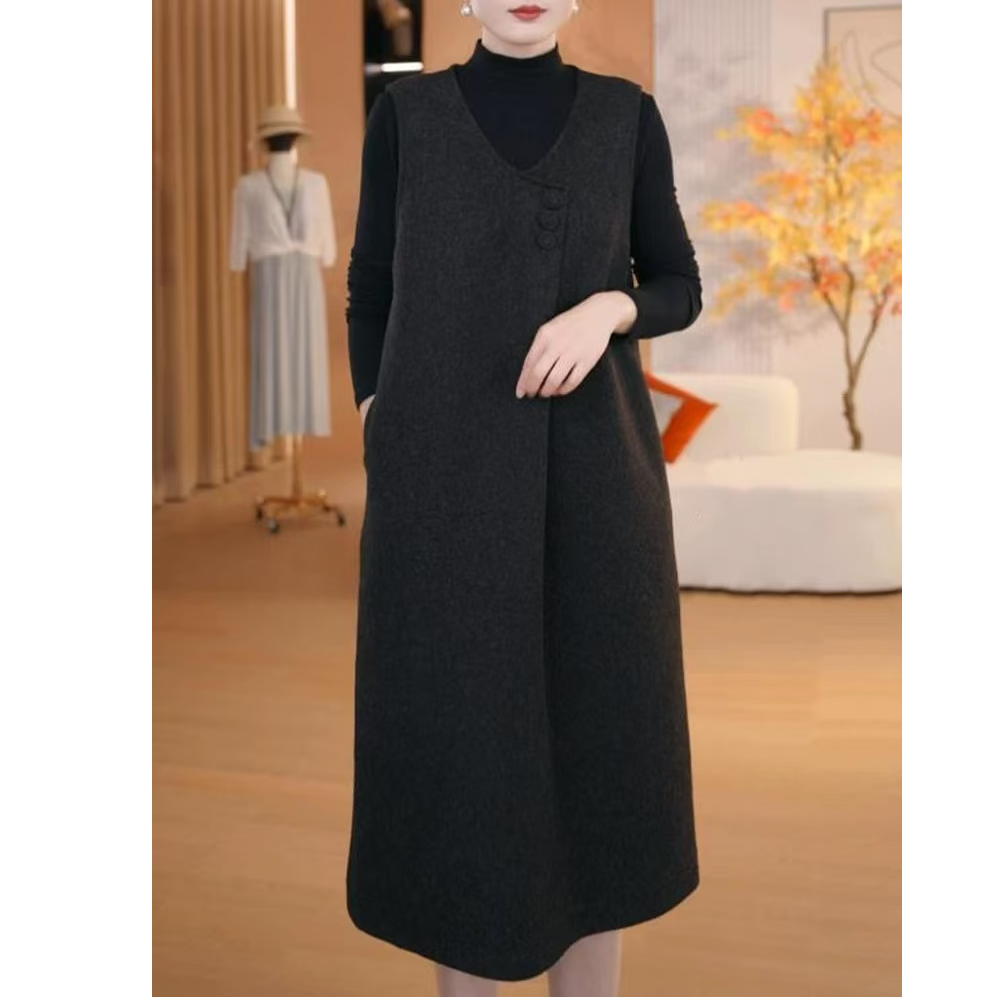 秋冬新款轻奢气质宽松显瘦百搭无袖时尚马甲裙