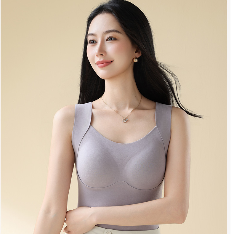 秋冬季精品时尚美拉德风羽绒暖背背心保暖德绒U型领内搭背心