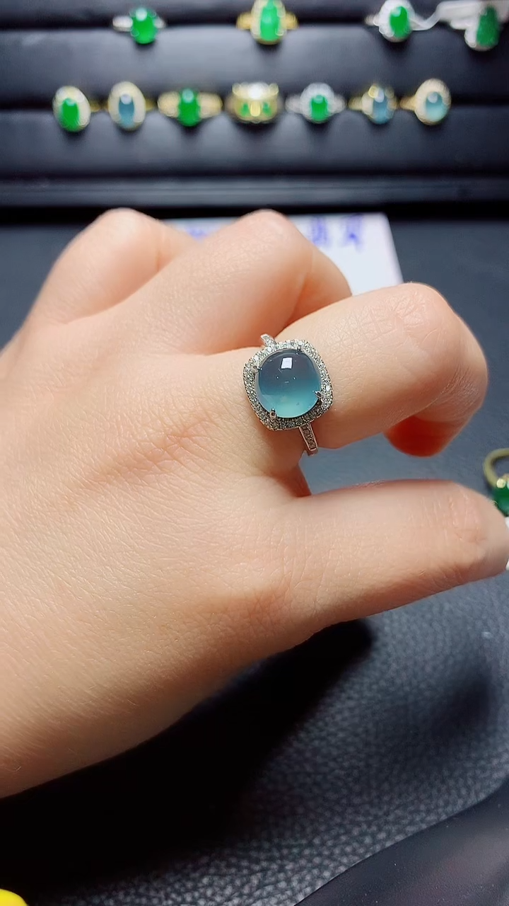 银S925镶嵌戒指翡翠天然翡翠A货s925银镶