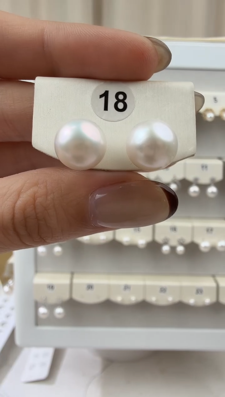 银S925镶嵌耳饰淡水珍珠10-11mm素钉