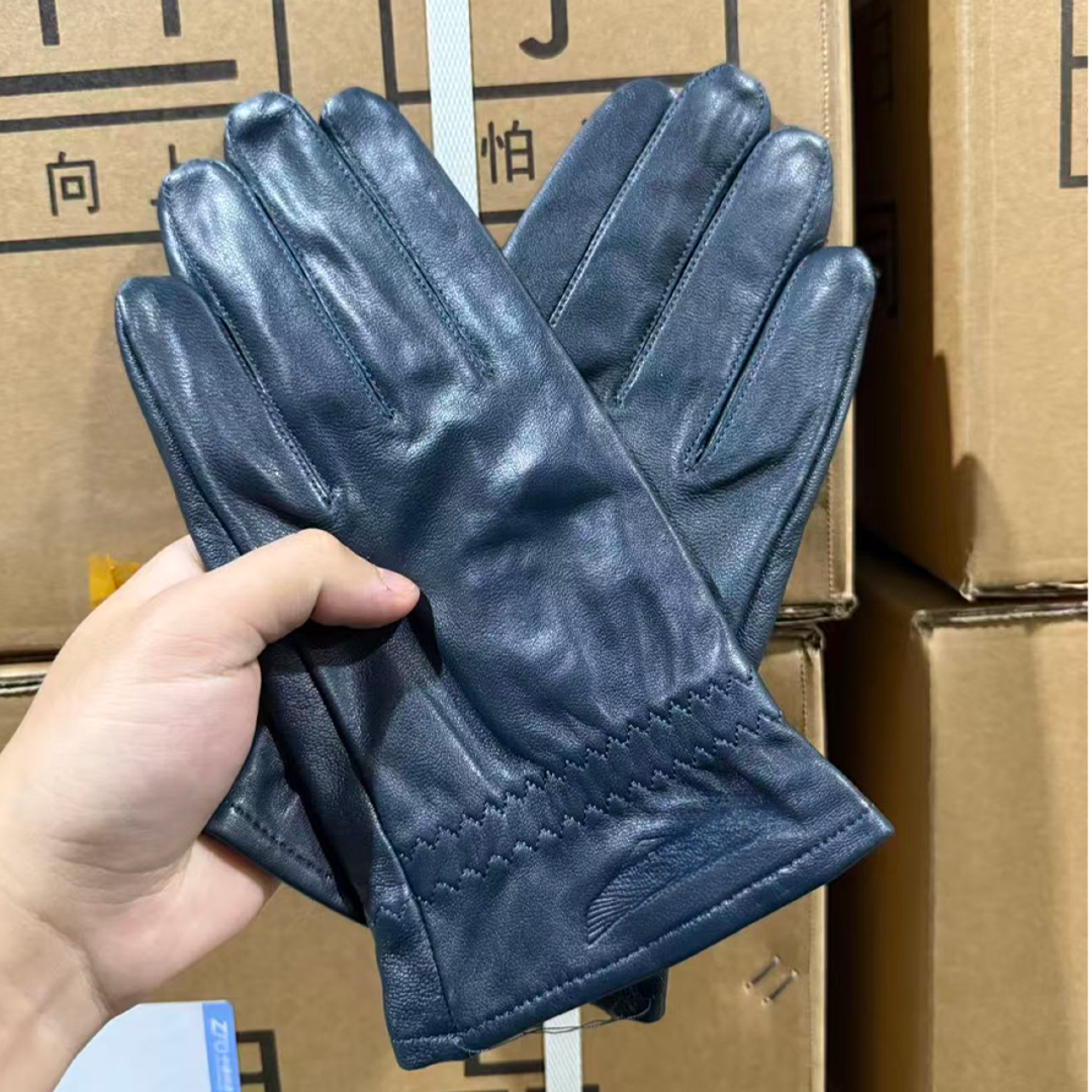 春秋款男女手套朋友时尚男款分指款薄款藏蓝色飞皮手套