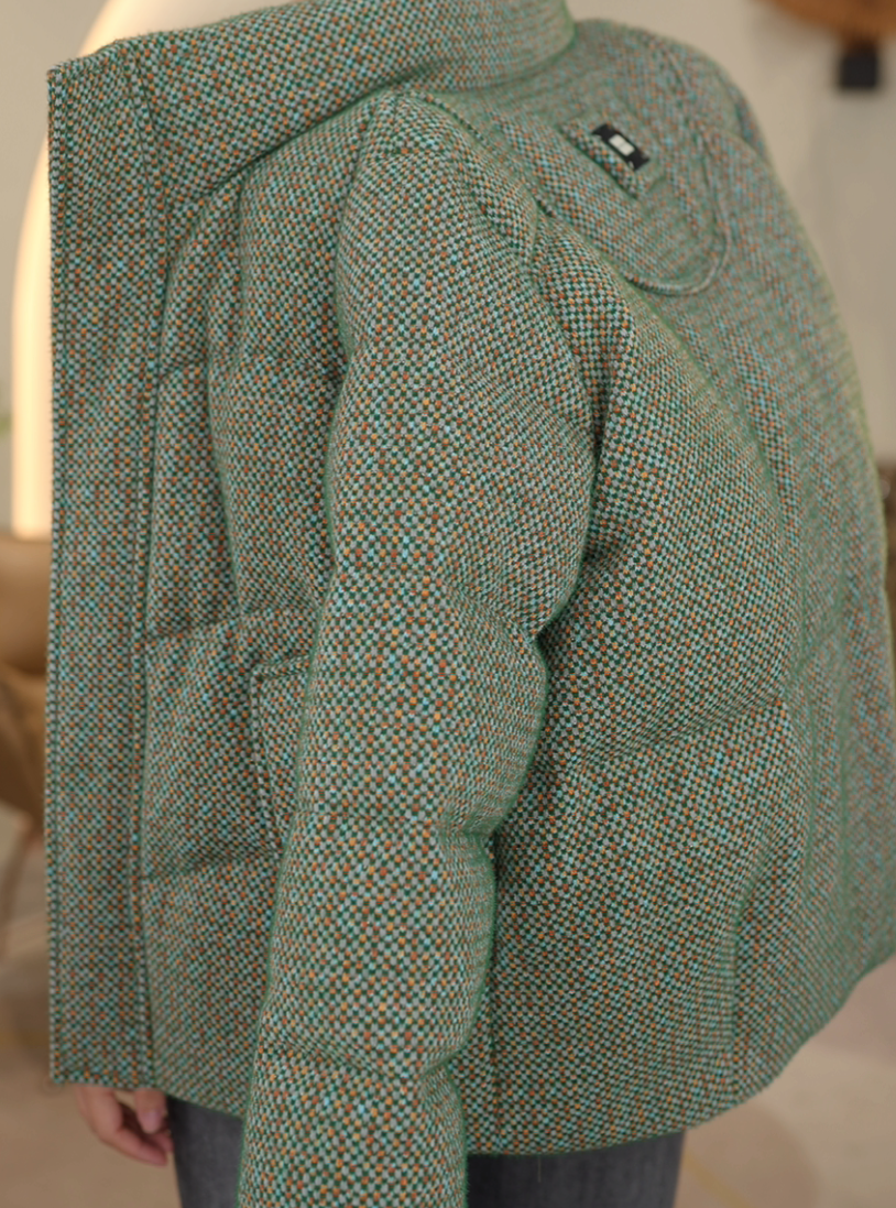 【PP】新款秋冬季女士绿色波点时尚百搭保暖洋羽绒服