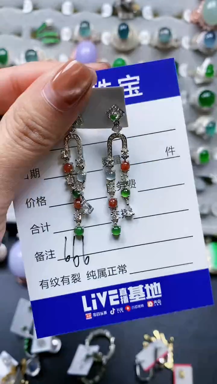 【闪购商品】翡翠耳饰银S925镶嵌0666