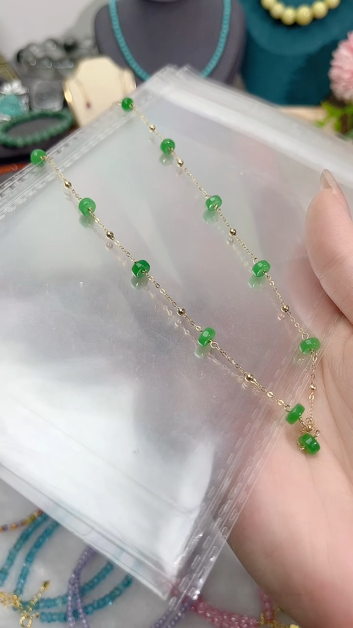 【闪购商品】翡翠颈饰14K金镶嵌满99