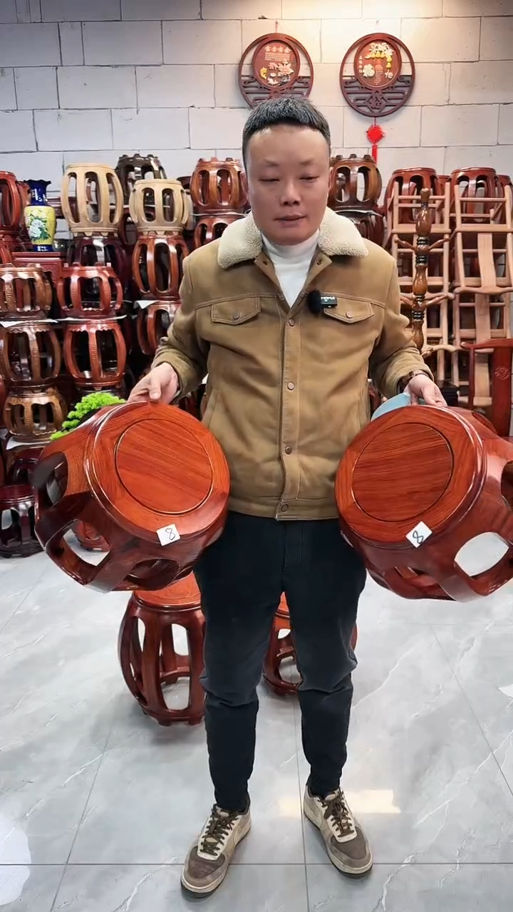 【闪购商品】花梨木类家具花梨木花梨色小号鼓凳一对8号