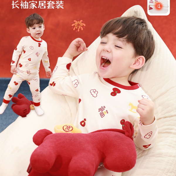 小O爸婴童【马上有福】2026春季新款柔软满印家居服套装HU619028