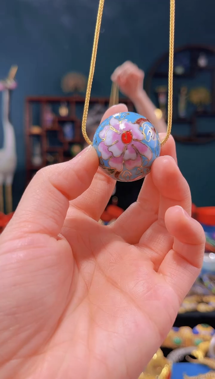 【闪购商品】非遗景泰蓝3.0大珠子+链子 天蓝