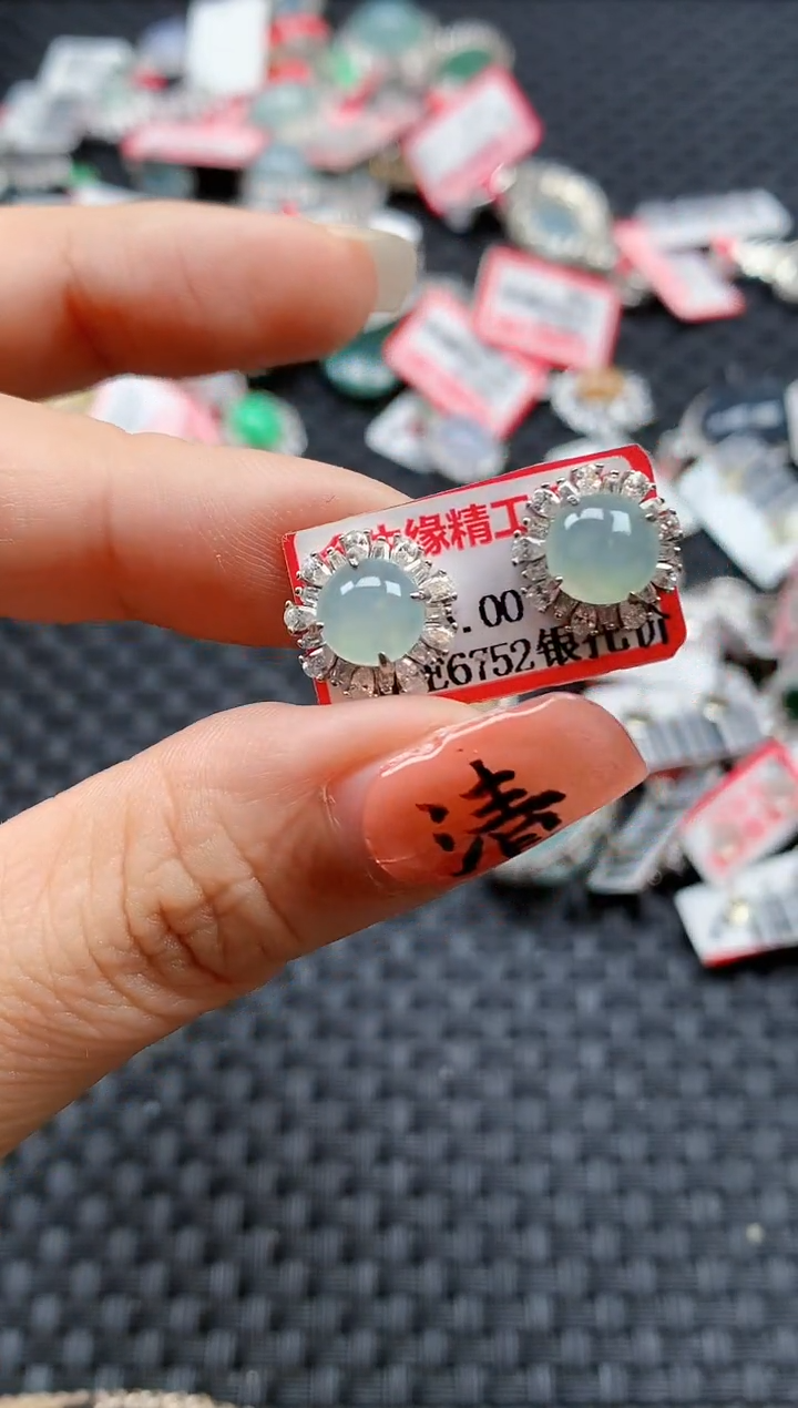 银S925镶嵌戒指翡翠天然A货缅甸翡翠