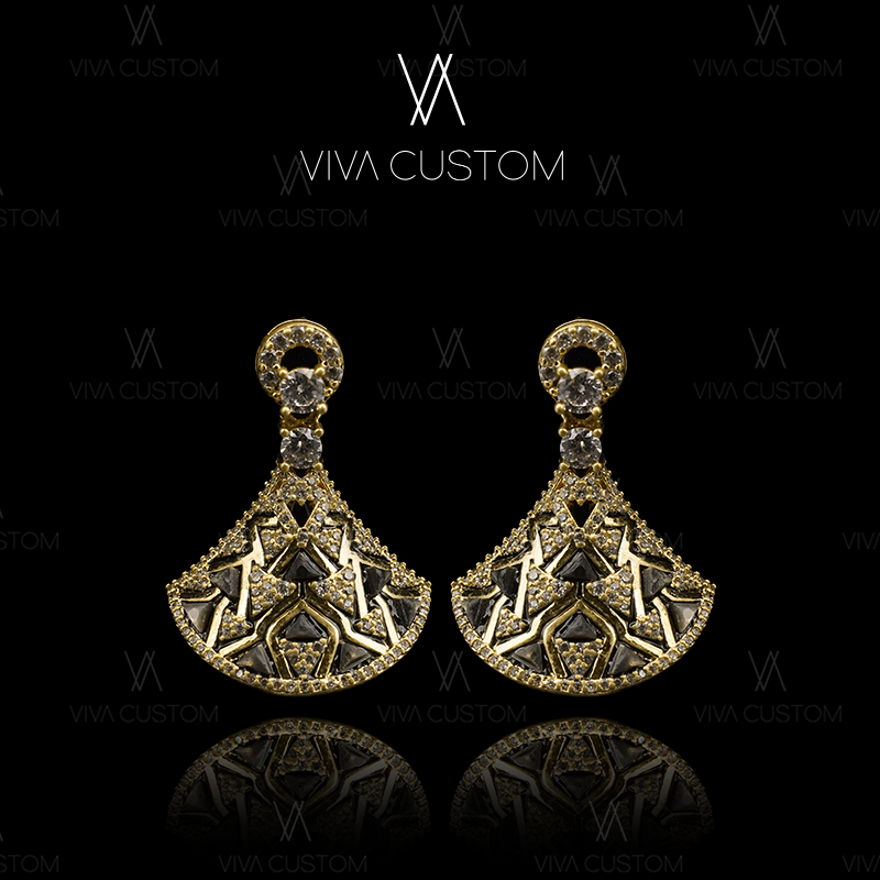 （精工系列）奢华镶嵌扇形裙子耳钉