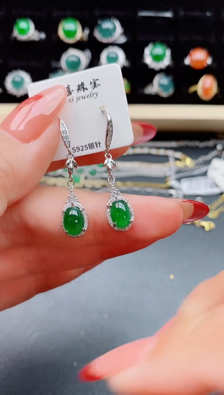 【闪购商品】翡翠耳饰银S925镶嵌32132