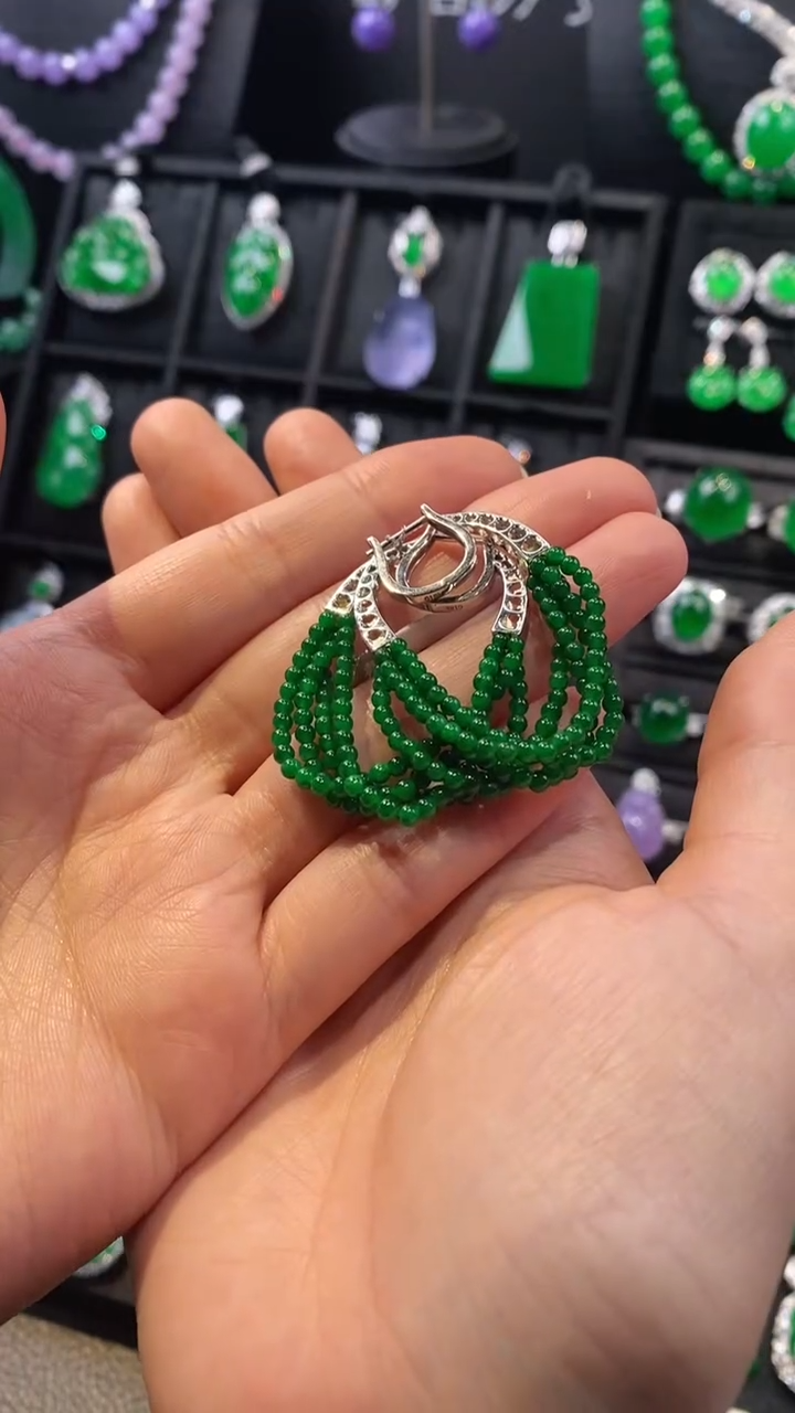 【闪购商品】翡翠耳环18K金镶嵌珠子耳坠5141001