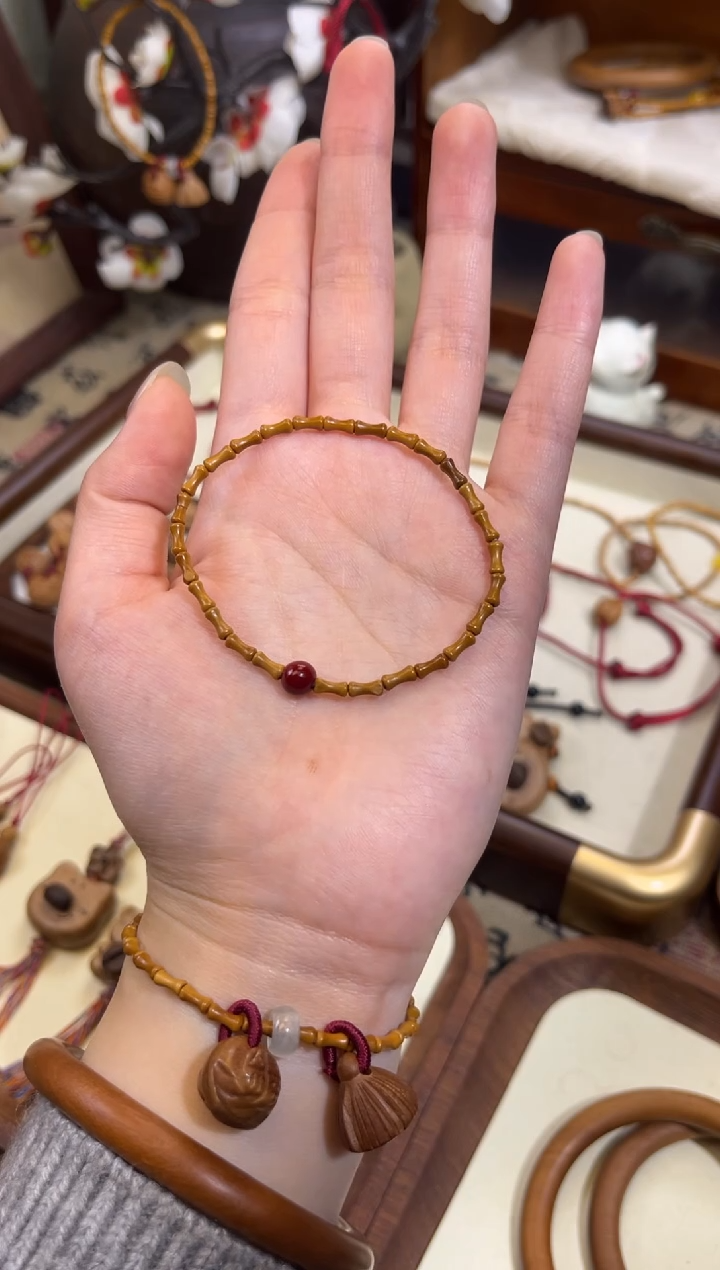 手串桃核【桃缘行】竹节「红色莎莎」桃木桃核辟、挡、驱、护 备注手围