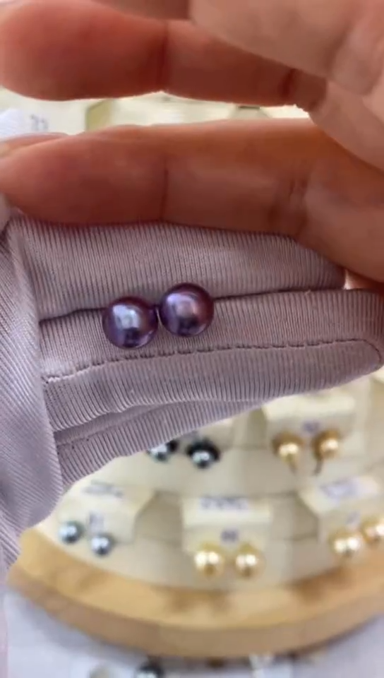 银S925镶嵌耳饰淡水珍珠馒头珠8-9mm