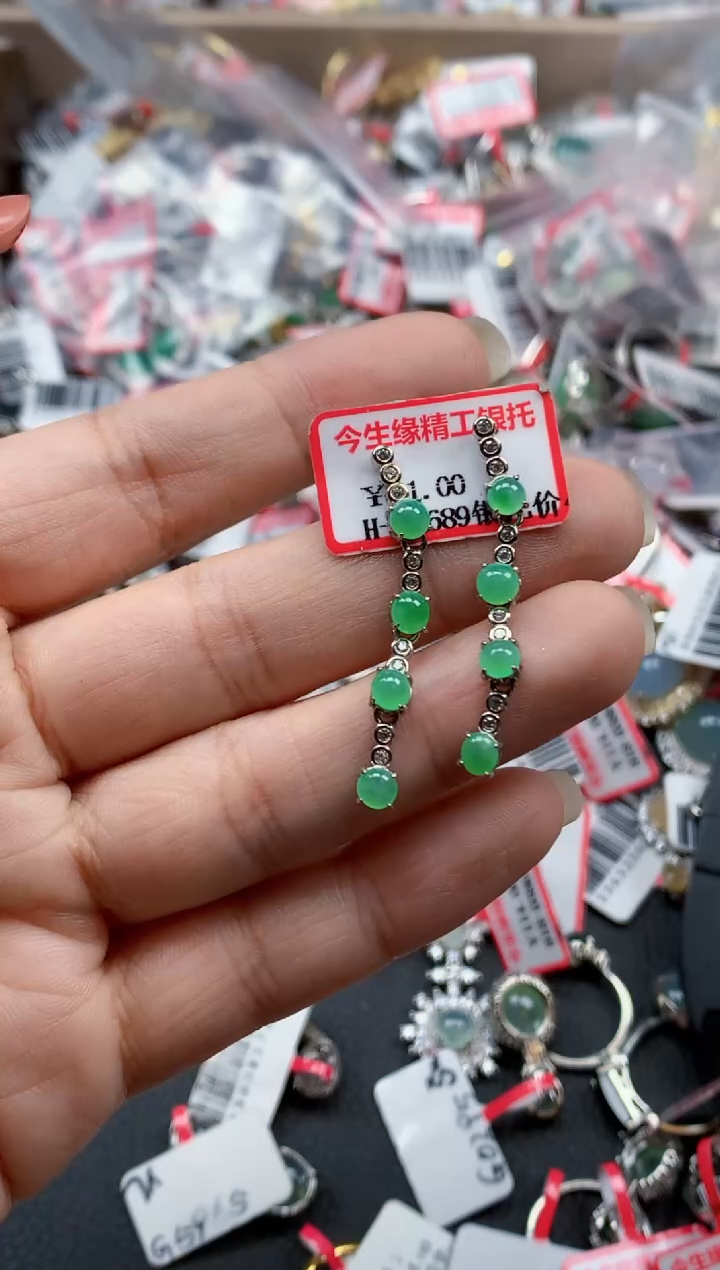 银S925镶嵌戒指翡翠天然A货缅甸翡翠
