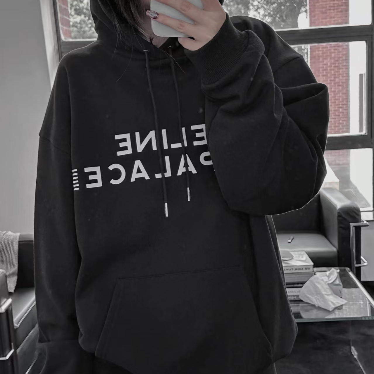 未使用 Celine/思琳 Celine Logo字母印花连帽卫衣 黑色S