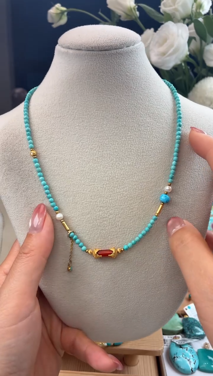 银S925镀金镶嵌绿松石项链1