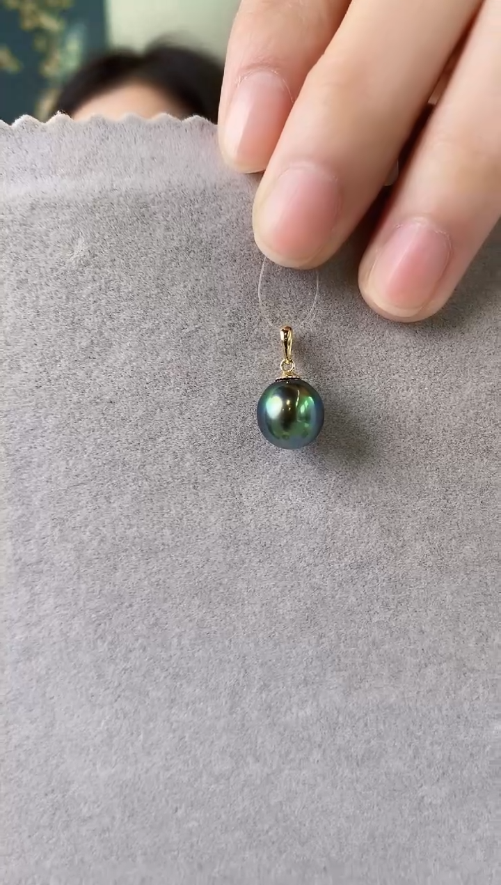 【闪购商品】海水珍珠吊坠(不含链)18K金镶嵌9-10大溪地黑珍珠吊坠