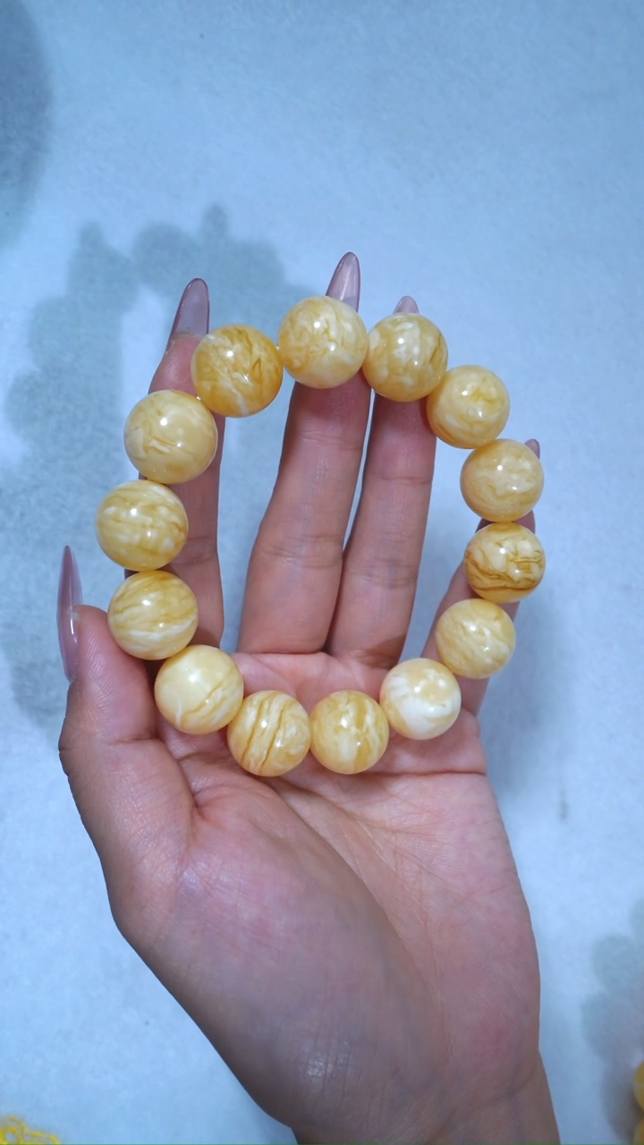 【闪购商品】蜜蜡手链未镶嵌毕业级16.6mm浓蜡虎皮纹妖花