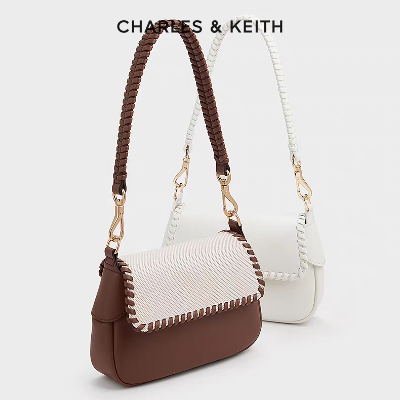 CHARLES & KEITH【商场同款】拼色翻盖单肩斜挎马鞍包女20782576