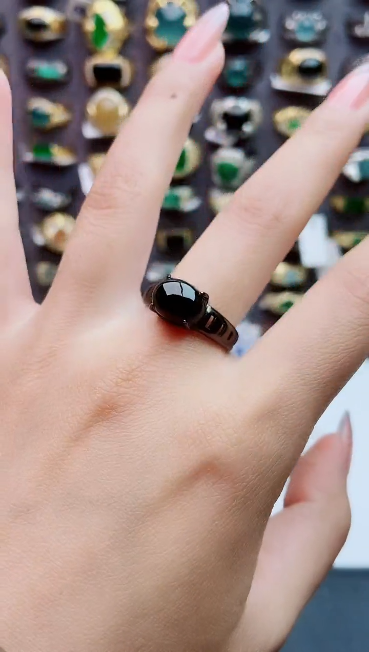 银S925镶嵌戒指翡翠天然翡翠男戒