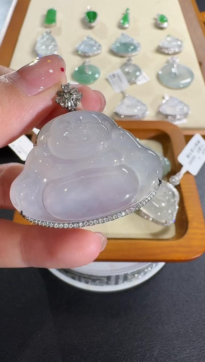 【闪购商品】翡翠吊坠(不含链)18K金镶嵌【源头工厂】钻石镶嵌