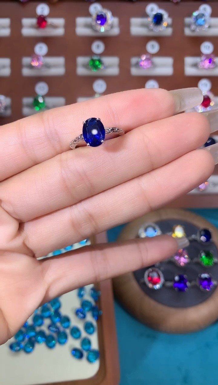 戒指蓝宝石银S925镶嵌79.白