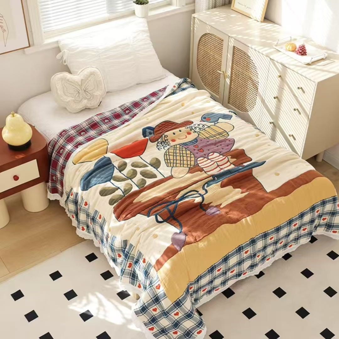 泡芙被四季柔软加厚十层纯棉儿童盖毯成人精梳多功能轻奢单人睡毯