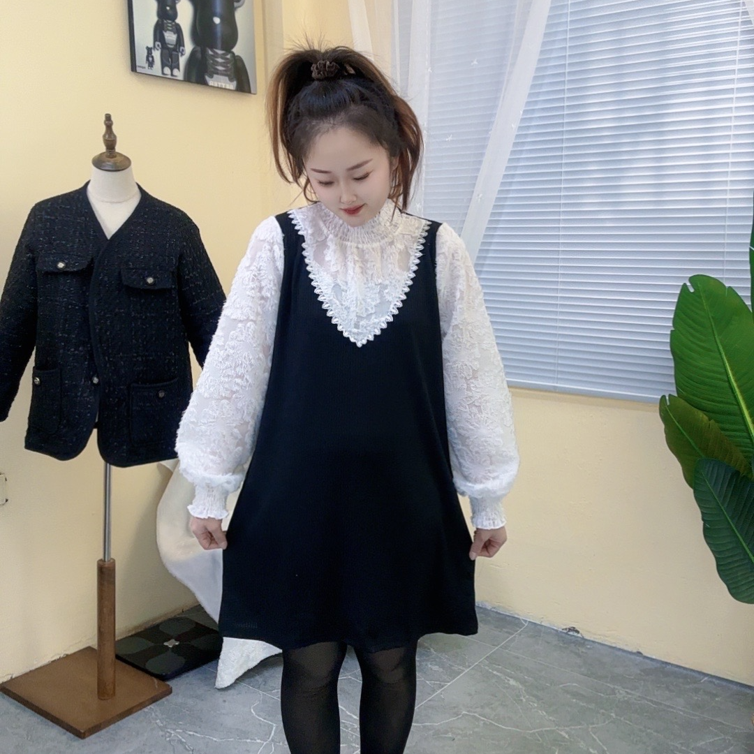 假两件大码连衣裙蕾丝显瘦时尚宽松春季韩版中长款洋气5909