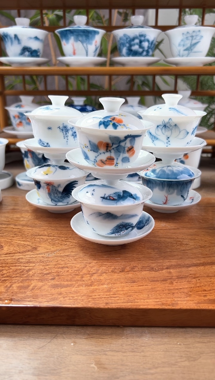 全品手绘2.8备三才盖碗