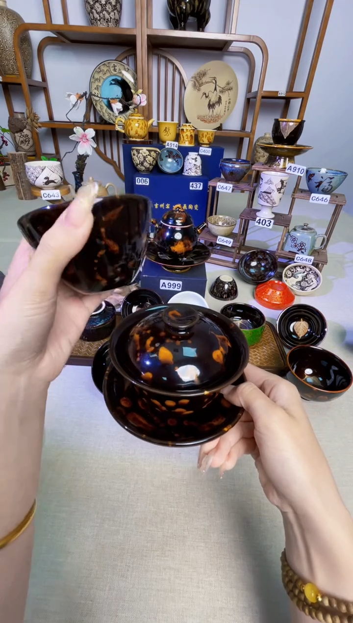 幽*【盖碗+两个杯子】非遗大师手工高温瓷特价款